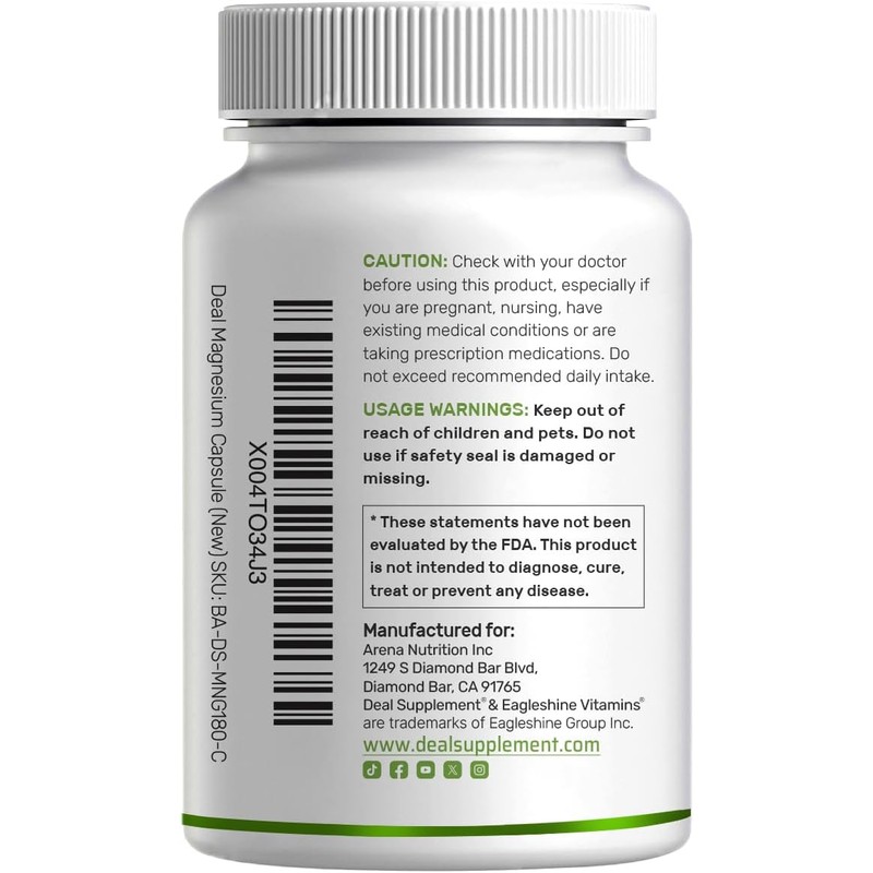 Deal Supplement Magnesium Glycinate 500mg, 240 Veggie Capsules