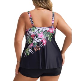 Hanna Nikole Plus Size Two-Piece Swimwear Classic Retro 2 Piece Beachwear with Boyshorts Pink Flower 24 Plus