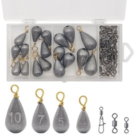 DaKuan Fishing Weights Sinkers Kit, 48pcs Drop Shot Weights and Fishing Hooks Assortment, Water Drop Sinker Set with Tackle Box for Freshwater Saltwater Fishing