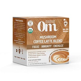 Om Mushroom Superfood Coffee Latte Blend Mushroom Powder, Single Serve, 10 Count, Lion's Mane, Cordyceps, Reishi, Chaga, Energy & Mental Clarity Support Supplement