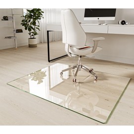 Koonmi Tempered Glass Chair Mat 40"x48" - Premium Office Chair Mat for Hardwood Floors & Low-Pile Carpet with 4 Non-Slip Pads - Thick Scratch-Resistant Surface