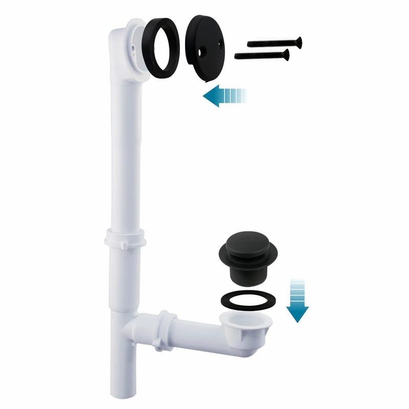 Black Tubular Tub Drain Kit with Welsan Tip-Toe Bathtub Drain
