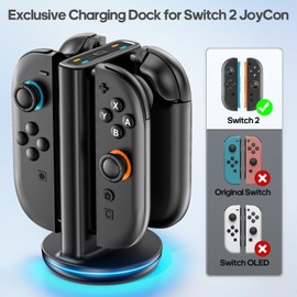 Rysker Switch 2 Controller Charger for Joy-pad 2, Joycon 2 Charging Dock for Any Direction Charging, 9 Light Modes Switch 2 Joycon Charger Station for Wii Case & Storage