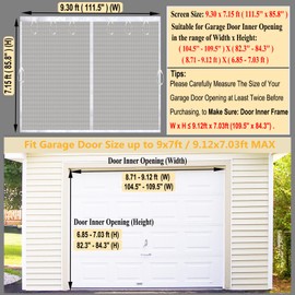 Garage Door Screen for 1 Car 9x7FT White, Garage/Patio/Porch/Balcony Magnetic Screen Door Mesh 9x7 FT with Retractable Fiberglass Net & Heavy Duty Weighted Bottom, Hands Free, Easy Assembly