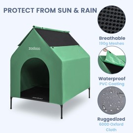 29" 2-in-1 Dog House for Medium Dogs, Elevted Dog House Outdoor/Indoor, Puppy Shelter Outside,Water Resistant 600D PVC and Durable 2x1 Textilene Raised Dog Bed(Green)