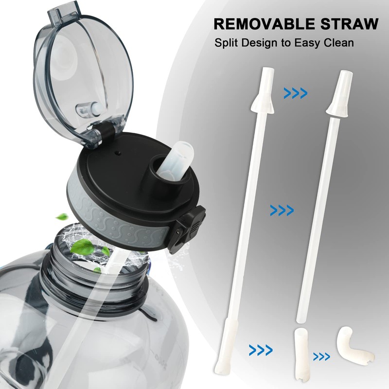 GEMFUL 3 Liter Water Bottle with Straw Time Marker Large