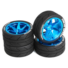 Chanjorlin 1/10 On Road Tires and Aluminum Wheels 12mm Hex RC Rally Racing Tyres OD 2.56" for Tamiya TT01 TT02 XV01 TA06 A959 PTG2 HPI KYOSHO PTG2 Traxxas 1:10 Street Touring Drift Car 4PCS (Purple)