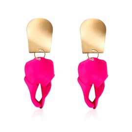 Just Follow Rose Petal Dangle Earrings Fashion Boho Acrylic Flower Earrings Large Statement Resin Floral Earrings for Women Lady Bridal Great for Pageant Prom Gifts With Gift Box (Rose Red)