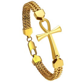 OIDEA Men's Cross Curb Chain Bracelet: Jesus Cross Bible Bracelet Made of Stainless Steel Vintage Ankh Cross Bangle Wrist Jewellery Gift for Men Family Friend, 22 cm, Stainless Steel