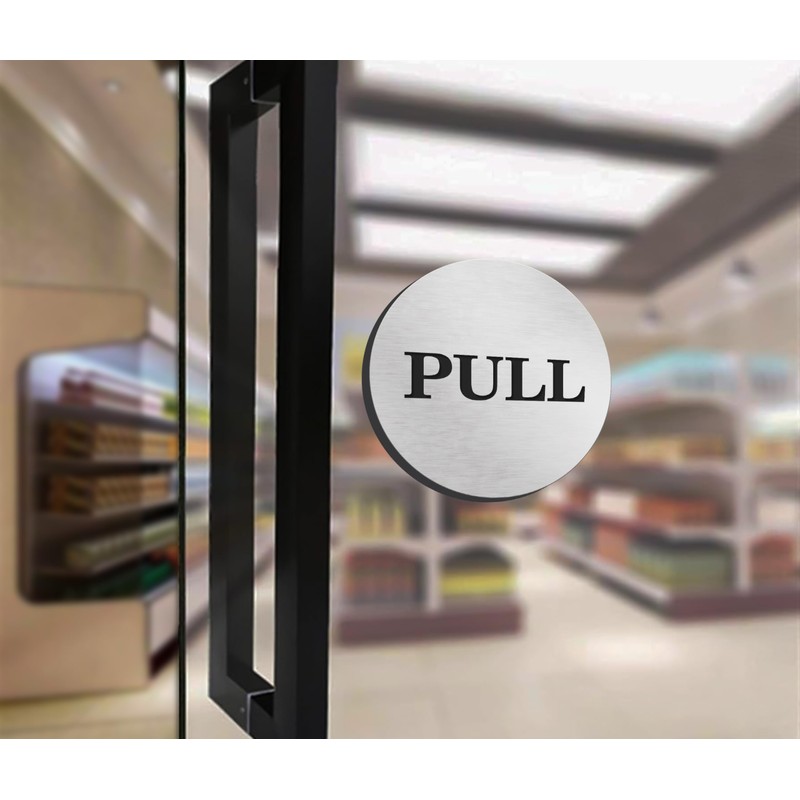 Laser Engraved 2" Round Push Pull Door Signs (Silver)