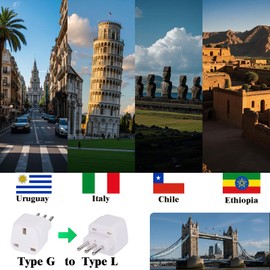 Wirafix 2X UK to Italy Plug Adapter, Italy Adaptor, Grounded Italian Travel Adapter, Travel Adapter for Italy, Chile, Vatican City, Uruguay, Syria, San Marino and More (Type L), White