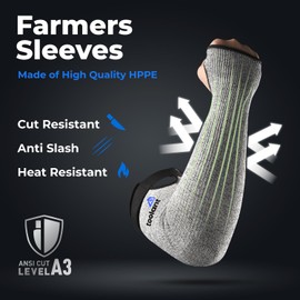 Cut Resistant Farmers Sleeves with Thumb Hole, Arm Protectors for Thin Skin and Bruising, for Gardening, Welding, Kitchen, Arm Guards for Biting, Pet Grooming, Grey, 1 Pair