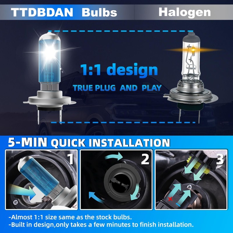TTDBDAN Headlights Fit For Chrysler Crossfire 2004-2008 Halogen Headlight Bulbs,H7