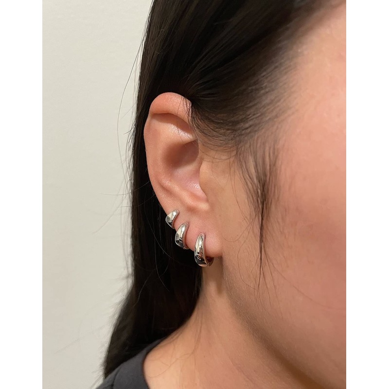 Thick Hoop Earrings for Women Girls, Chunky Huggie Earrings in