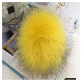 GreatRise Pack of 2 14 cm Fur Pompoms with Leather Straps Faux Fur Pompom Faux Fox Fur Raccoon Pendant for Fur Jewellery Hats Bag Scarves Clothing Accessories Yellow 14 cm