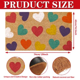 JarThenaAMCS Valentine's Day Natural Coir Doormat Colorful Candy Heart Welcome Floor Mat Non-Slip Entrance Door Rugs for Indoor Outdoor Home Bathroom Decor, 16.5 x 29 Inch