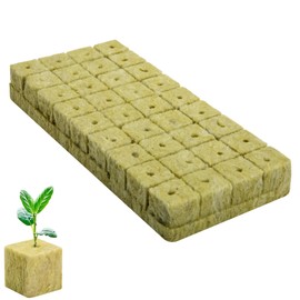 36Pcs Rockwool Grow Cubes - 1.5×1.2×1.2Inch Stonewool Starter Plugs for Rapid Plant Growth - Starter Cubes Plugs with Holes for Hydroponic, Seeds Germination and Soilless Growing