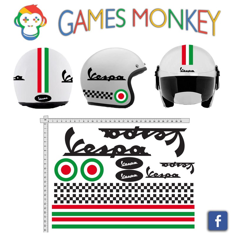GamesMonkey Black Stripes Italia Helmet Sticker Set Vinyl Glossy