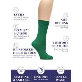 Hugh Ugoli Womens Soft Bamboo Dress Socks, Thin Crew Socks for Business, Trouser & Casual, Non-Binding & Breathable, 3 Pairs, Christmas Green, Shoe Size: 6-9
