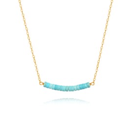 PEARLADA Turquoise Beaded Bar Pendant Necklace, Dainty 18k Gold Chain Choker Necklace, Boho Turquoise Jewelry for Women