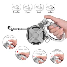 13 Ft Retractable Dog Leash, a Leash for Small Medium Dogs, Suitable for Dogs Weighing up to 44 lbs, One Handed Braking Device, Sturdy Nylon Strap to Avoid Entanglement (White)