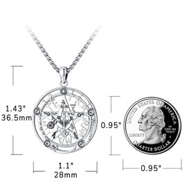Eusense Jewelry - Collar de plata esterlina con pentagrama de luna y bruja, Wicca, para mujer, collar de Hécate y Lilith, joyería pagana, nudo de bruja, Tetragrámaton, amuleto de protección, Plata esterlina, Sin piedra preciosa