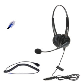 Dual Ear Nortel Phone Headset | Noise Canceling Call Center Headset for Nortel Meridian NorStar Office Phones | Complete Set with RJ9 Quick Disconnect Cord | Flexible Microphone Boom | Comfortable