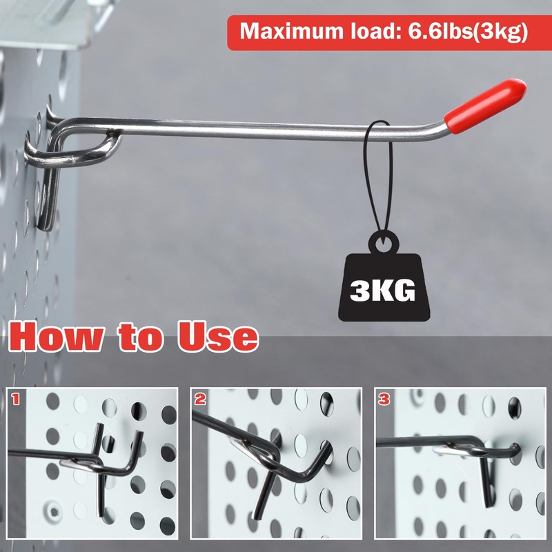 LEONTOOL 50 Pack Pegboard Accessories Organizer Kit 4 Inch Pegboard