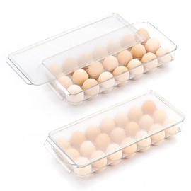 cutesun 2 Pack Egg Tray for Refrigerator with Lid, Egg Holder for Fridge Organizers and Storage, Plastic Container for Organizer Bins Holds 42 Eggs (2Packs, 42)