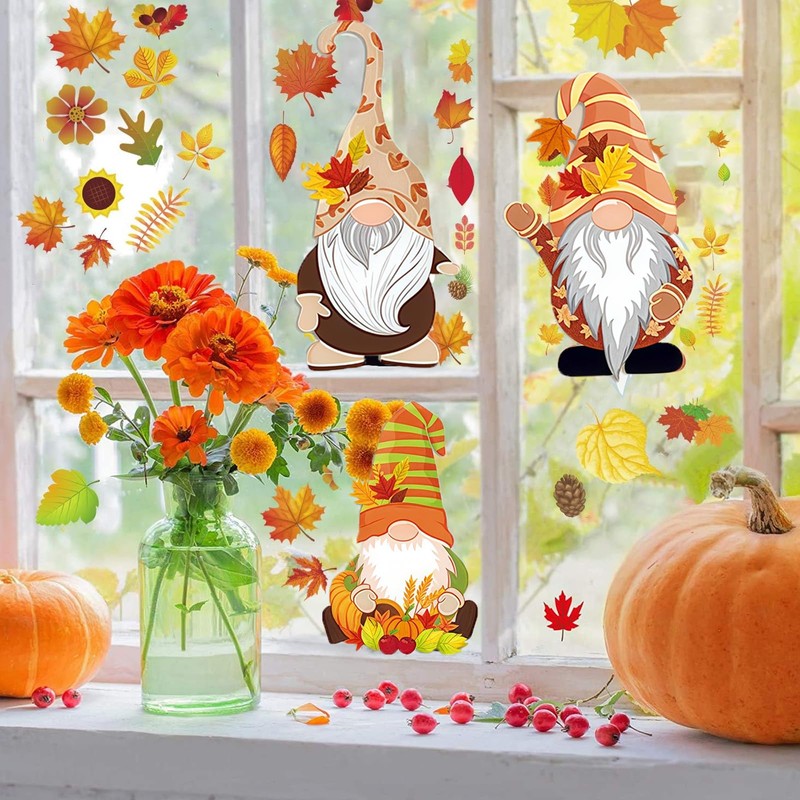 Autumn Window Stickers, 93Pcs Autumn Decorations Double-Sided Stickers, Fall Maple