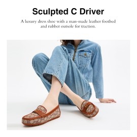 Coach Women's Sculpted C Driver in Signature Textile Jacquard Loafer, Cocoa/Burnished Amber, 8.5