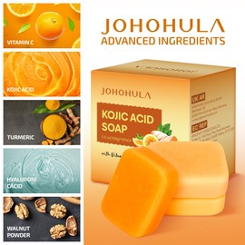 Johohula Kojic Acid Dark Spot Remover Soap Bars with Vitamin C, Retinol, Collagen, Turmeric - Smooth for Face and Body, Firm and smooth skin - 3 X 100g Bars
