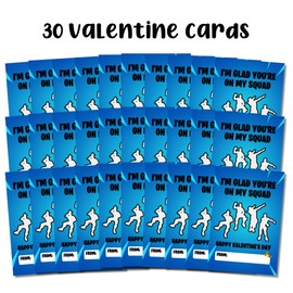 Squads Valentine Cards Class Emote Postcard | 30 Pack 4x6” Gamer Zero Builds Boys Girls Skins Valentine's Day for School Exchange Item Shop Victory Royale Fort Nite