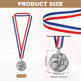PATIKIL Football Events Silver Award Medals with Red & White & Blue Ribbons, 10 Pcs Winner Medals Gold Silver Bronze Prizes for Competitions Sports Party, Silver