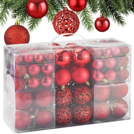 ALINK Christmas Baubles Set of 100, Christmas Tree Decoration & Christmas Tree Decorations with Packaging - Christmas Decoration for Indoor and Outdoor Use Made of Plastic (Red)