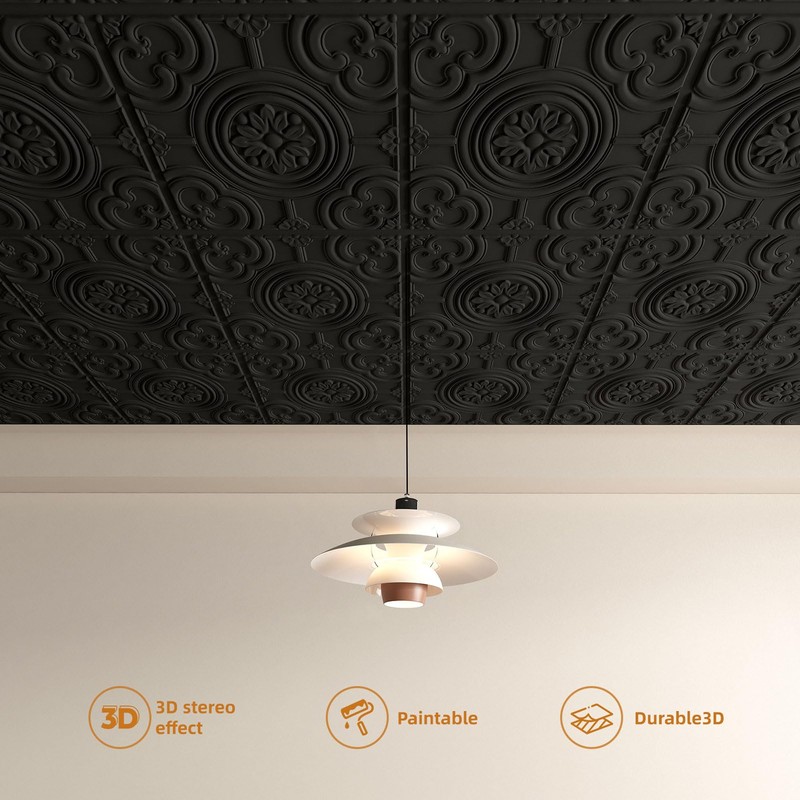 WOWSTAR 12-Pack 24"x24" Drop Ceiling Tiles, Waterproof Glue up Ceiling