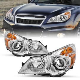 SOCKIR Headlight Assembly Compatible with 2010 2011 2012 2013 2014 Subaru Legacy/Outback Projector Halogen Headlamp Passenger and Driver Side Chrome Housing & Amber Reflector