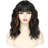 Miuric Black Mixed Brown Short Curly Wavy Wig with Bangs