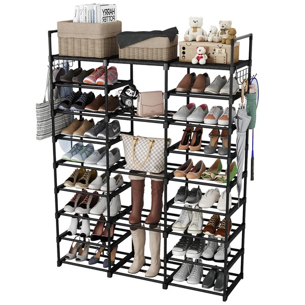 Kottwca Shoe Rack Organizer for Entryway Closet, 9 Tiers Metal Shoe Storage Shelf for 50-55 Pairs Shoe and Boots, Space Saving Large Shoe Cabinet for Bedroom Cloakroom Hallway