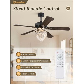 Fanbulous 60 Inch Farmhouse Fandelier Ceiling Fan with Light, Crystal Ceiling Fan Chandelier with 6 Speeds, Quiet Reversible Noiseless DC Motor, 3CCT, Indoor Ceiling Fan for Living Room Bedroom