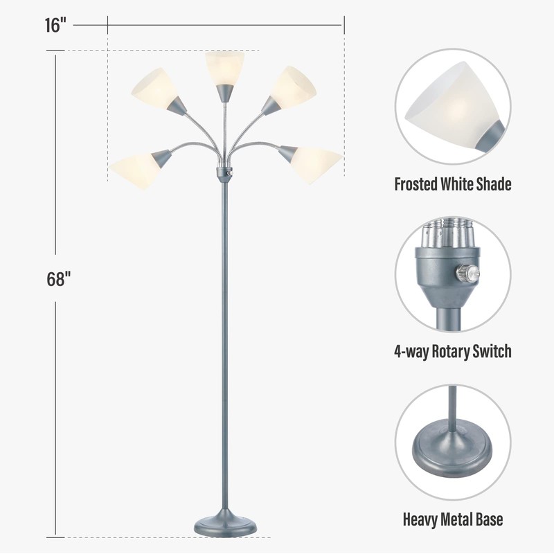 HonoDing Medusa Floor Lamps Standing Lamps 5 Heads Adjustable Reading