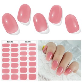 DUKASOU Semi Cured Gel Nail Strips, Peach Blossom red | 28 pcs Gel Nail Strips Work with Any UV Lamp, Salon Quality UV Gel Nail Stickers, Easy to Apply for Home Nails DIY