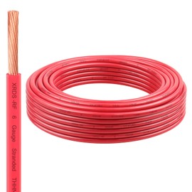 XRDS -RF 6 Gauge THHN Wire, 25FT Red Stranded Copper Electrical Wire, 600V, Heat & Oil Resistant, Nylon Sheath Building Wire for Indoor/Outdoor Use