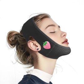Yuibthr Chin Strap for Sleeping, V Line Lifting Mask, Cute Series, Reusable Face Strap, Jaw Exerciser (Black-12)
