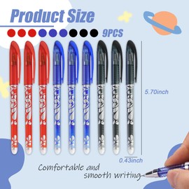 KUBDPQOR Erasable Ballpoint Pen, 9 Erasable Gel Pens, 3 Colours Erasable Pens, 0.5 mm Rollerball Pen, Erasable, Thermal Ink Gel Pen, Erasable for School Supplies, Office Supplies, Students