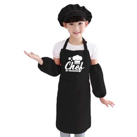 Sister Novelties Apron for Kids (4 Piece Set), Kids Cooking Aprons, Kids Chef Hat and Apron, Kids Aprons for Girls and Boys, Kids Chef Hat, Chef Hats for Kids, Kids Apron and Chef Hat (Black)