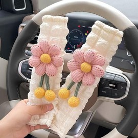 LIFOPY 2 Pack Car Seat Belt Cover Pads, Soft Seat Belt Shoulder Pad with Petals, Cute Floral Car Seatbelt Covers Protector for Women Girls, Universal Fit for Cars (Pink)