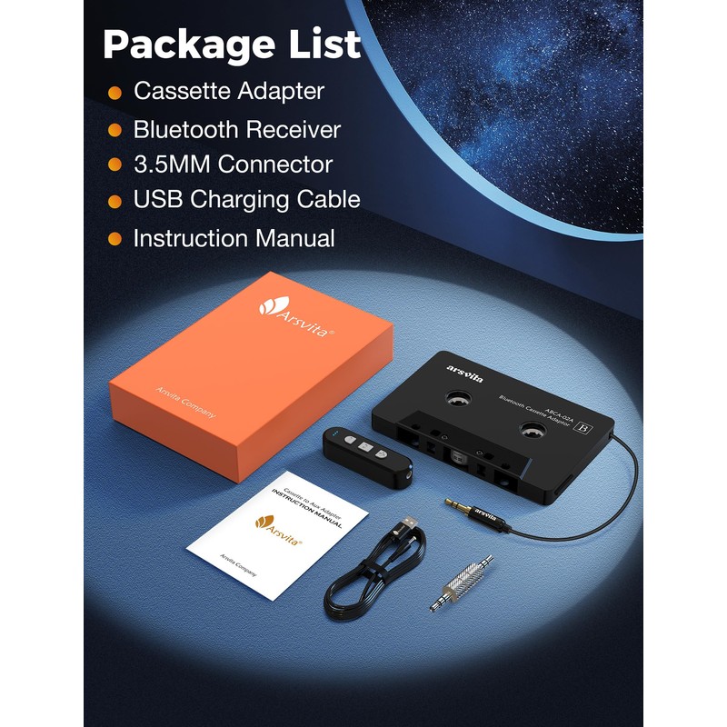 arsvita Car Audio Cassette to Aux Adapter, 5.1 Bluetooth Receiver
