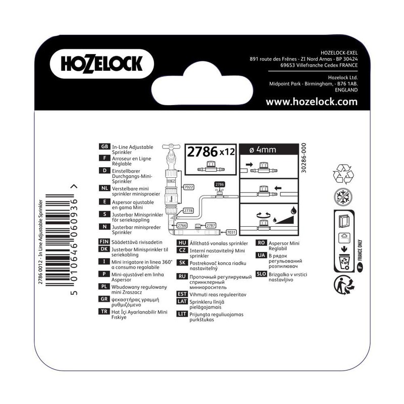 HOZELOCK - Micro Sprinkler Adjustable 360° In-Line, ø 4 mm
