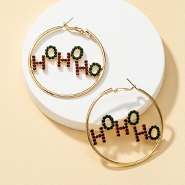 Gold Letter Colorful Sparkling Rhinestone Earring Ornament Drop Hypoallergenic Hoop Lightweight Jewelry Xmas Holiday Earrings Gifts for